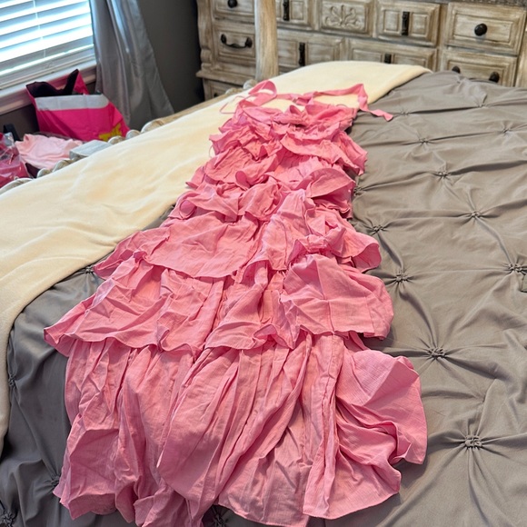 Pink Ruffled Maxi Dress - Picture 1 of 6